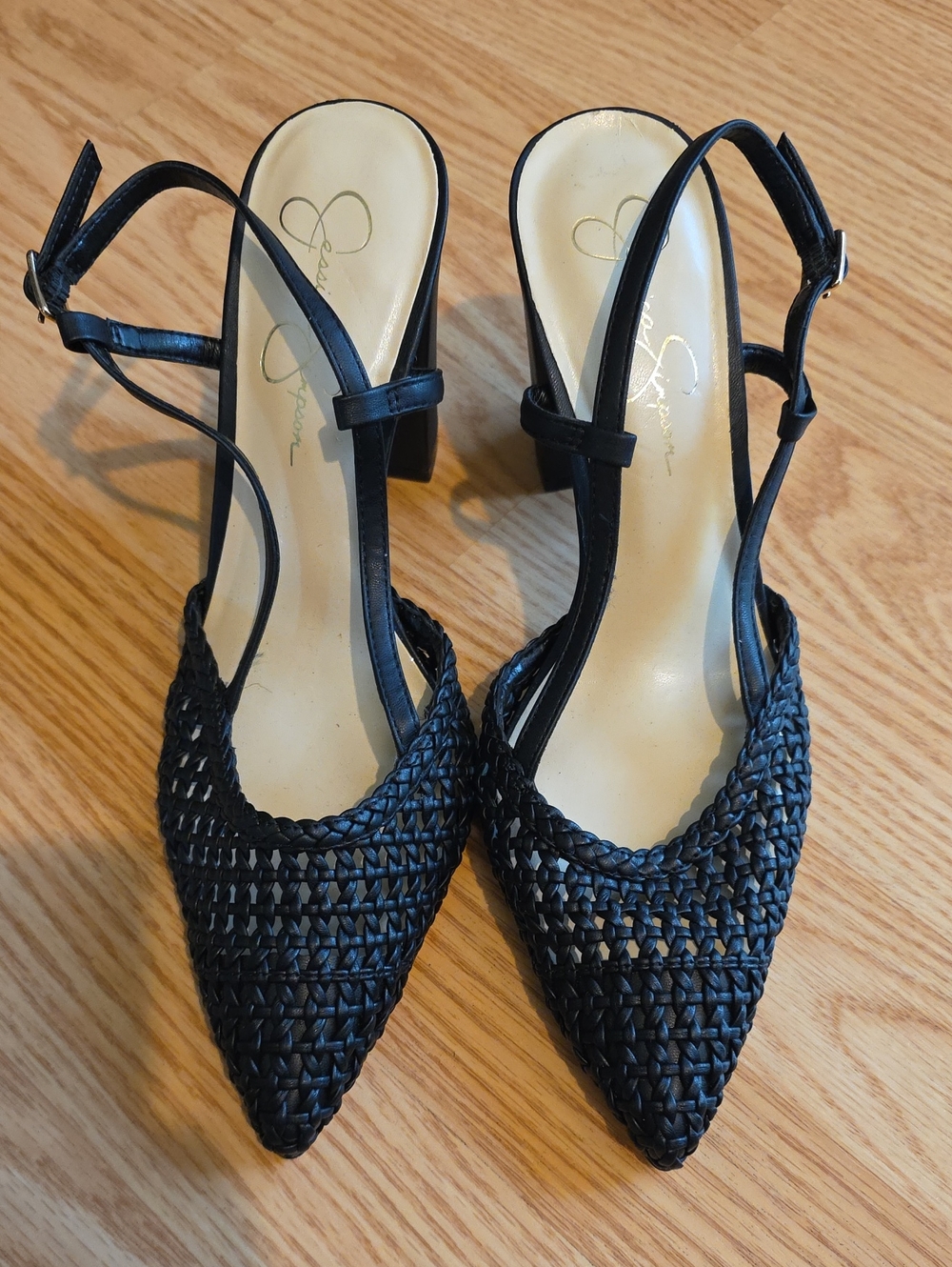 Jessica Simpson Black Woven Pointed Slingback Heels
